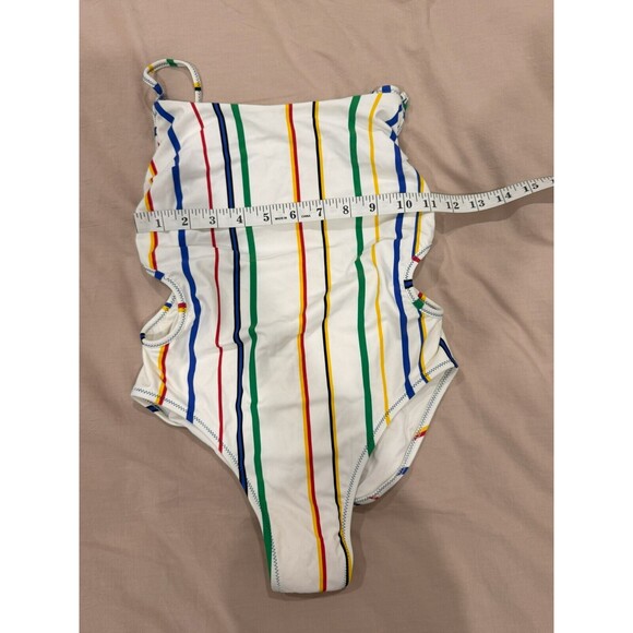 NWOT Derek Lam 10 Crosby Womens M Rainbow Stripe Side Cut Out OnePiece Swim Suit - Picture 6 of 10